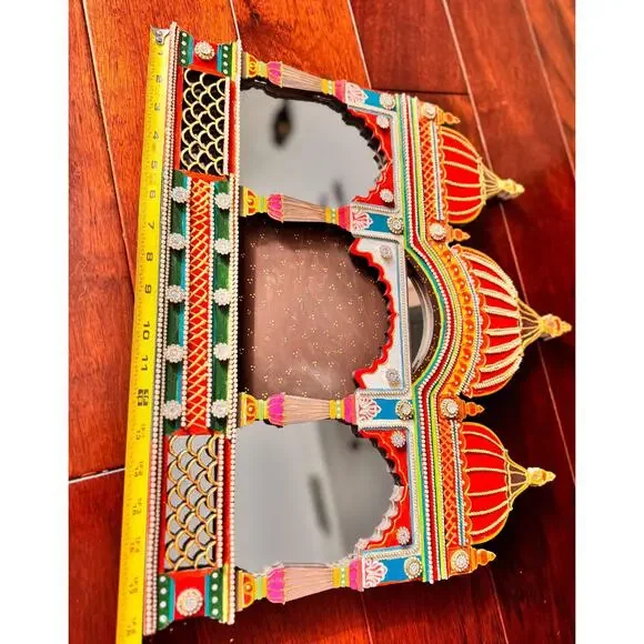 Handcrafted Royal Arch Mirror – Vibrant Indian Craft Décor - Picture 5 of 13